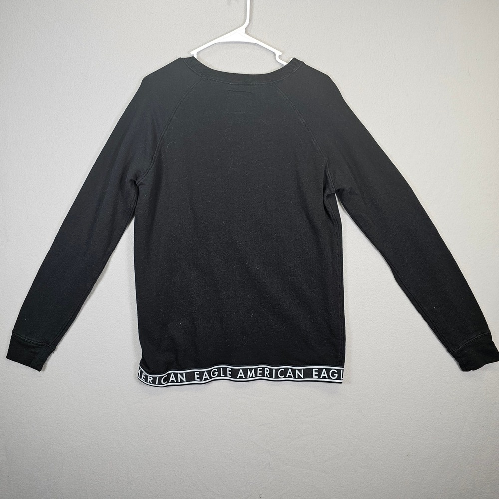 American Eagle AE Lounge Black Sweatshirt Crew Neck Pullover Comfy Top - Picture 2 of 5